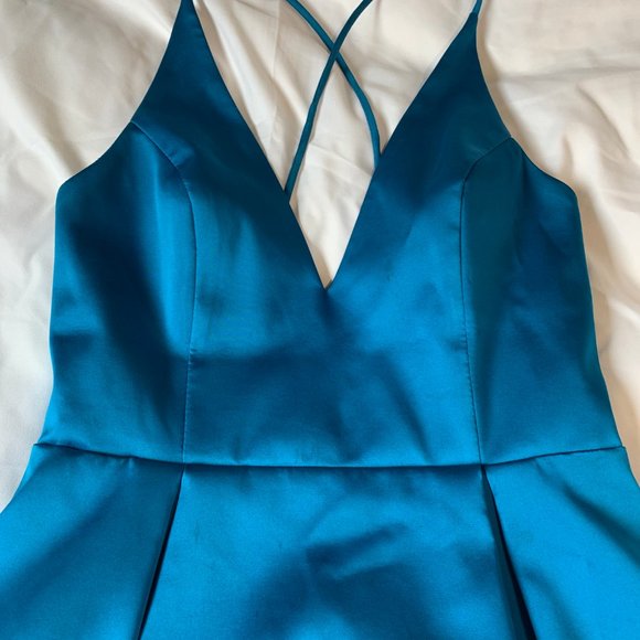 TOPSHOP Blue Satin Mini-dress Size 4 - Picture 2 of 4